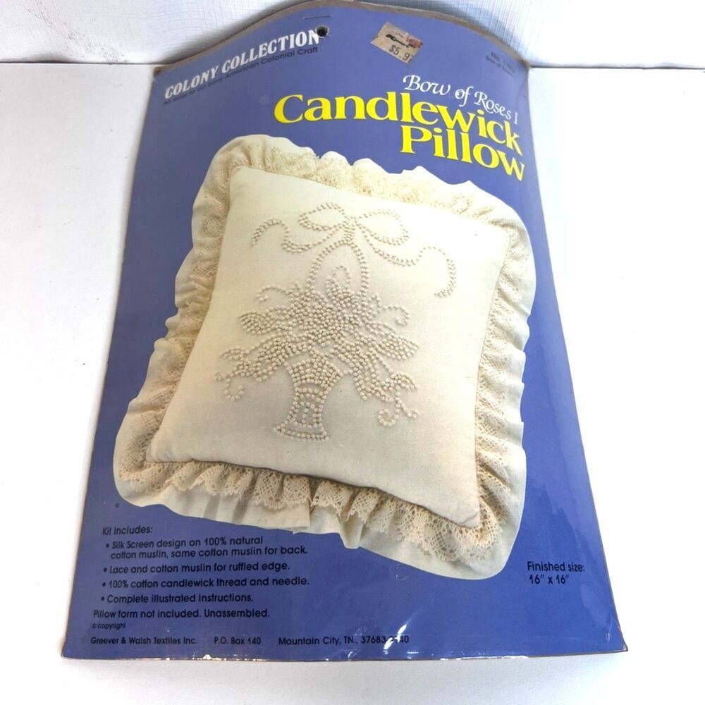 Colony Collection Candlewick Pillow Bow of Roses I Needlecraft Kit NEW VTG Craft